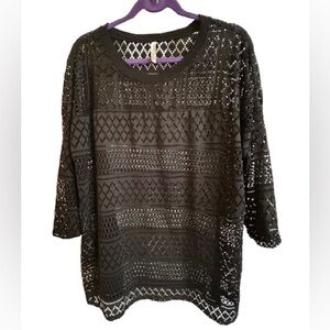 Celeste Black Openwork Top - Size 1X